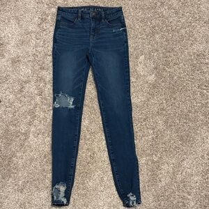 American Eagle Outfitters Dark Blue Distressed Skinny Jeans